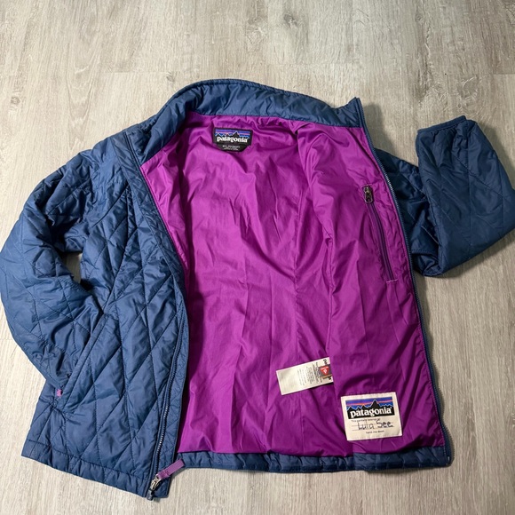 Patagonia Nano Puff Blue Diamond Quilted Coat Jacket Girls Size 10 Full Zip - Picture 5 of 8